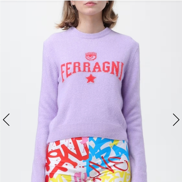 Chiara Ferragni Women's XXS Purple Spellout Crewneck Wool Blend Sweater - Picture 1 of 12